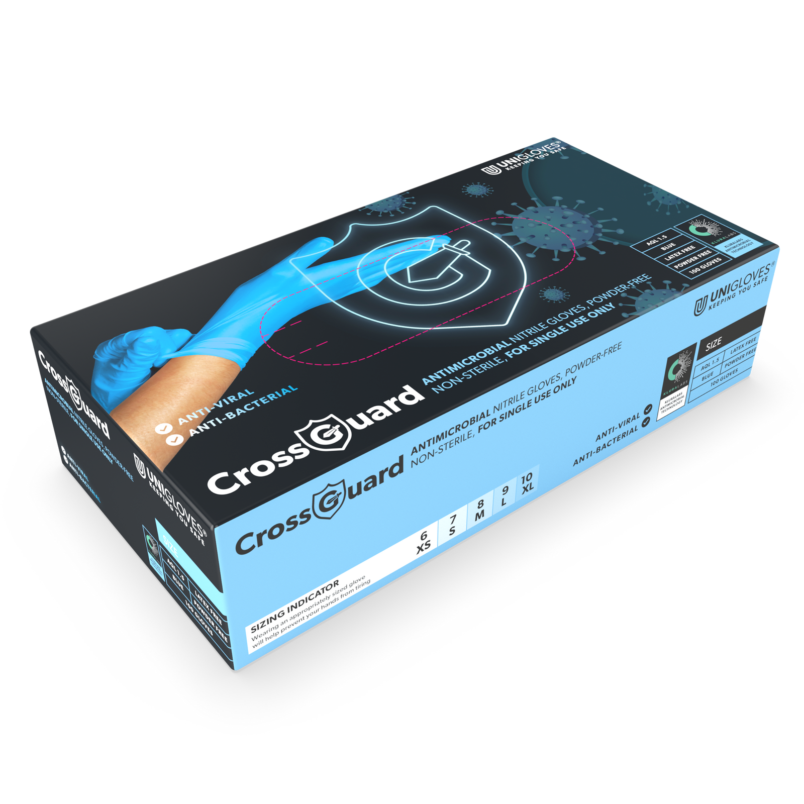 CROSSGUARD Antimicrobial Nitrile Handskar Box med 100 st